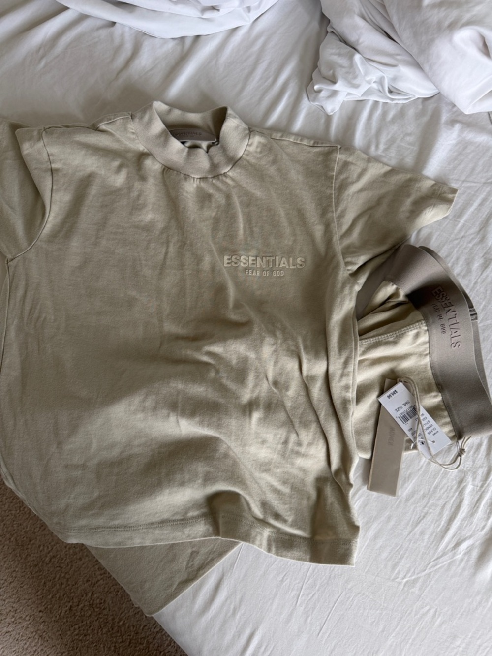 Essentials Cream Short-Sleeve Logo Tee And leggings Set